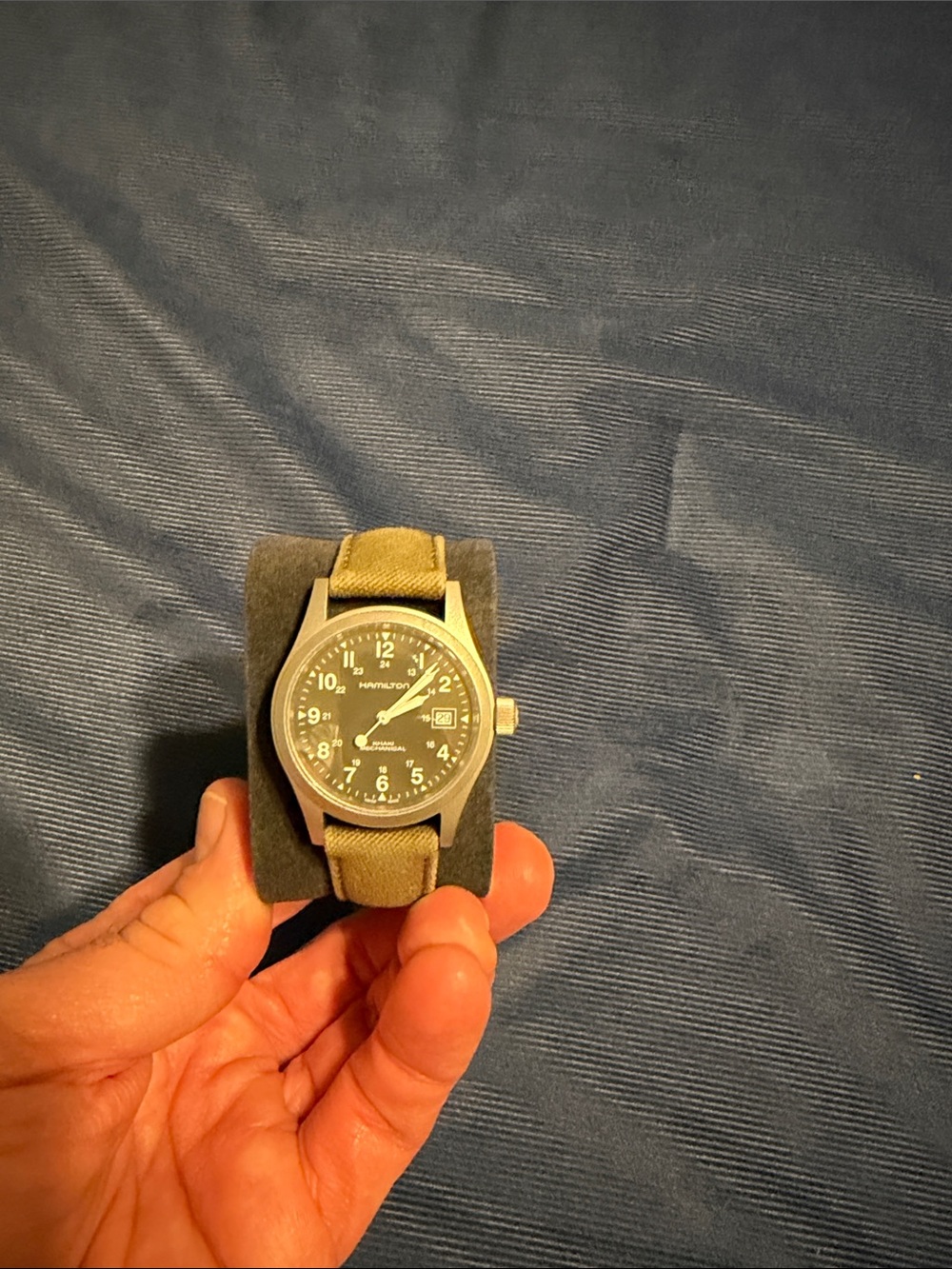 Hamilton Field Watch with Olive Green Dial and Tan Canvas Strap